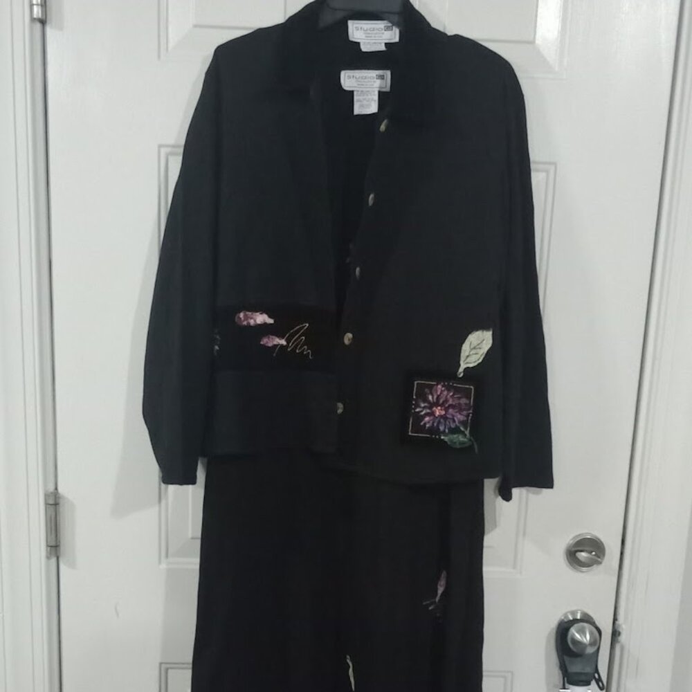 Vintage Studio Black Two Piece Maxi Dress with Matching Jacket Sz XL